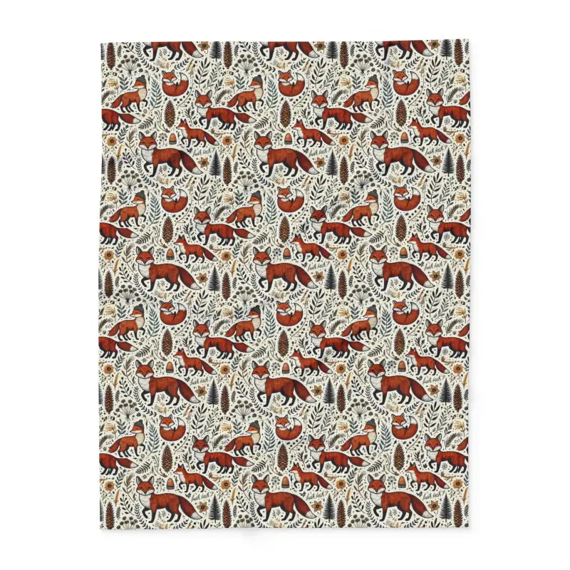 Cozy Arctic Fleece Blanket with Fox and Leaves Design - Home Decor