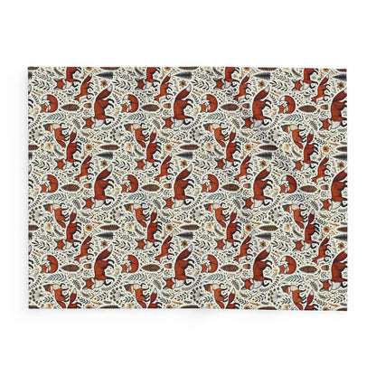 Cozy Arctic Fleece Blanket with Fox and Leaves Design - Home Decor