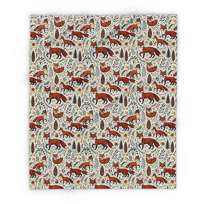 Cozy Arctic Fleece Blanket with Fox and Leaves Design - 50’’ × 60’’ Home Decor