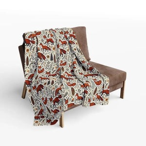 Home Decor - Arctic Fleece Blanket Fox Leaves Design Cozy Comfort - Dipaliz