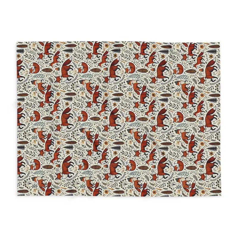 Cozy Arctic Fleece Blanket with Fox and Leaves Design - Home Decor