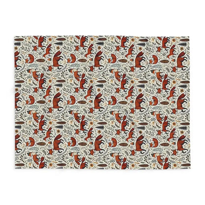 Cozy Arctic Fleece Blanket with Fox and Leaves Design - Home Decor