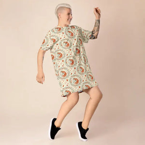 Dresses - Fox Botanical Pattern T-shirt Dress Comfortable Oversize Fit - Dipaliz 2xs