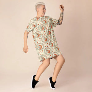 Botanical Pattern Dress – Organic Cotton Midi - Dipaliz - Dresses - Xs