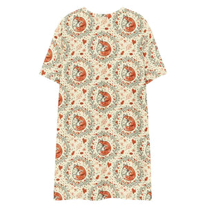 Dresses - Fox Botanical Pattern T-shirt Dress Comfortable Oversize Fit - Dipaliz