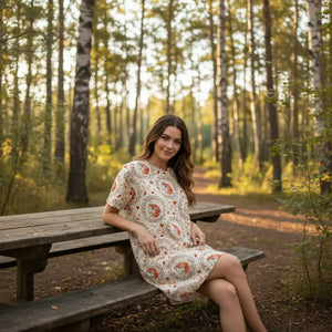 Botanical Pattern Dress – Organic Cotton Midi - Dipaliz - Dresses - Xs