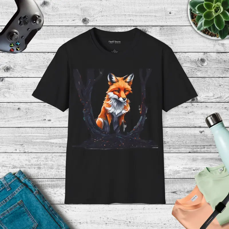 Fox in the Woods Unisex Softstyle T-shirt - Black / s