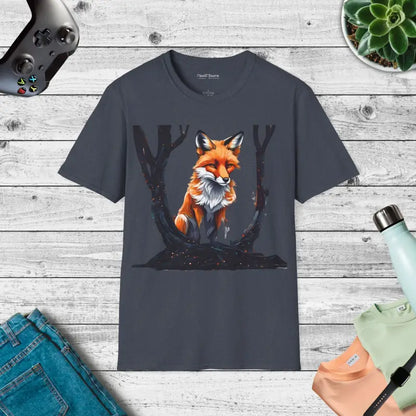 Fox in the Woods Unisex Softstyle T-shirt - Heather Navy / s