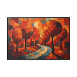 Framed Canvas Art - Abstract Tree Artwork Autumn Glow - Dipaliz - 60’’ x 40’’ (horizontal) / Black / 1.25’’ - Prints