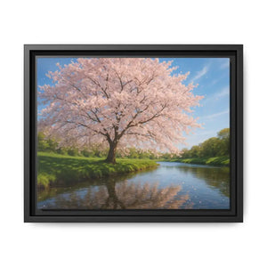 Serene Cherry Blossom Art Print - Spring Oasis Canvas - Dipaliz - 14″ x 11″ (horizontal) / Black / 1.25’’ - Prints