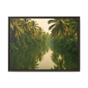 Tropical Escape Kerala Backwater Matte Canvas Art - Dipaliz - 32’’ x 24’’ (horizontal) / Espresso / 1.25’’ - Prints