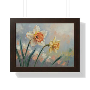 Daffodil Floral Painting - Sunlit Yellow Wall Art - Dipaliz - 16″ x 12″ / Walnut - Artwork