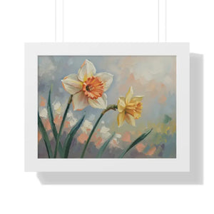 Daffodil Floral Painting - Sunlit Yellow Wall Art - Dipaliz - 16″ x 12″ / White - Artwork