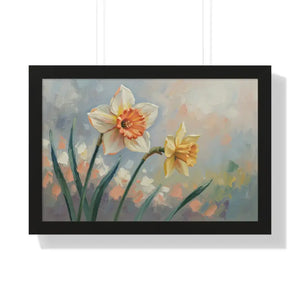 Daffodil Floral Painting - Sunlit Yellow Wall Art - Dipaliz - 24″ x 16″ / Black - Artwork