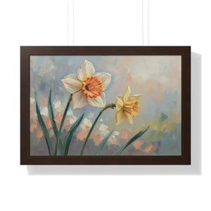 Daffodil Floral Painting - Sunlit Yellow Wall Art - Dipaliz - 24″ x 16″ / Walnut - Artwork