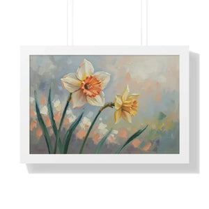 Daffodil Floral Painting - Sunlit Yellow Wall Art - Dipaliz - 24″ x 16″ / White - Artwork