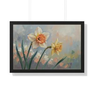 Daffodil Floral Painting - Sunlit Yellow Wall Art - Dipaliz - 30’’ x 20’’ / Black - Artwork