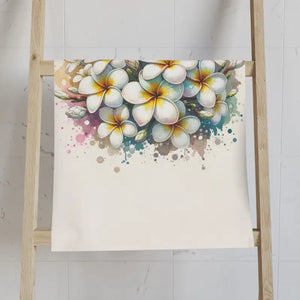 Home Decor - Frangipani Flowers Hand Towel - Tropical Bath - Dipaliz White Base / 28’’ × 16’’