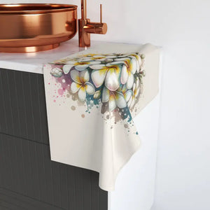 Home Decor - Frangipani Flowers Hand Towel - Tropical Bath - Dipaliz White Base / 28’’ × 16’’