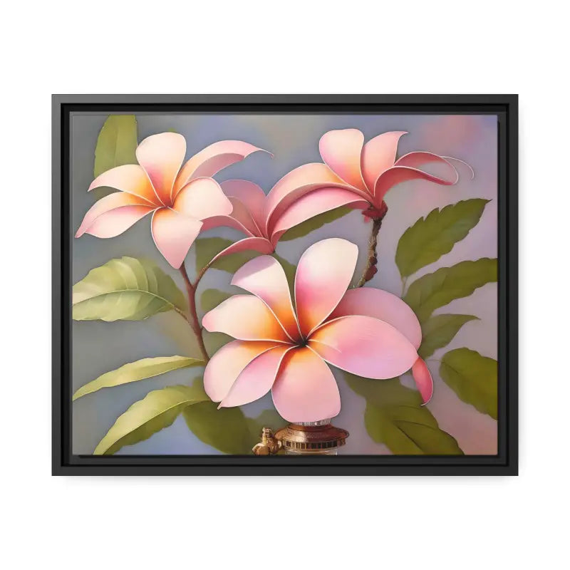 Transform your Space with Frangipani Flowers Matte Canvas - 20″ x 16″ (horizontal) / Black / 1.25’’