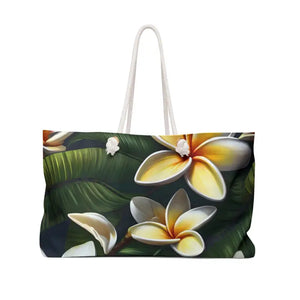 Frangipani Flowers Weekender Bag Tropical Canvas Tote - Dipaliz - 24’’ × 13’’ - Bags