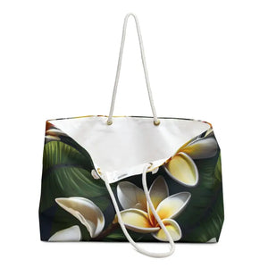Frangipani Flowers Weekender Bag Tropical Canvas Tote - Dipaliz - 24’’ × 13’’ - Bags