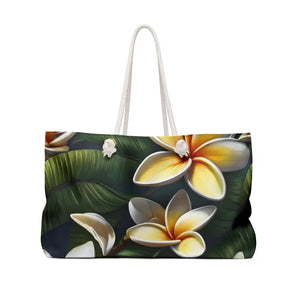 Frangipani Flowers Weekender Bag Tropical Canvas Tote - Dipaliz - 24’’ × 13’’ - Bags