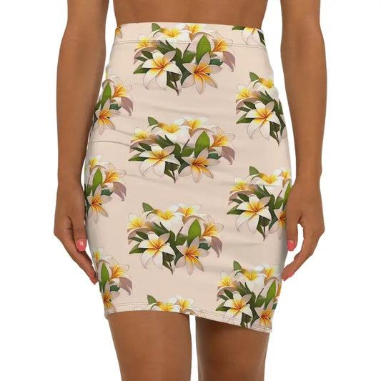 Floral Frangipani Women’s Mini Skirt with Stretch - Xs / Black Stitching Skirts