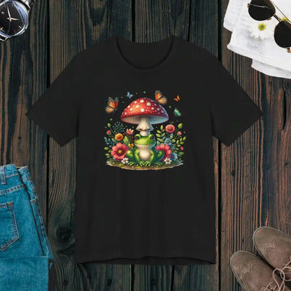 Frog & Mushroom Jersey: Unisex Cottagecore Tee! - Black / Xs T-shirt