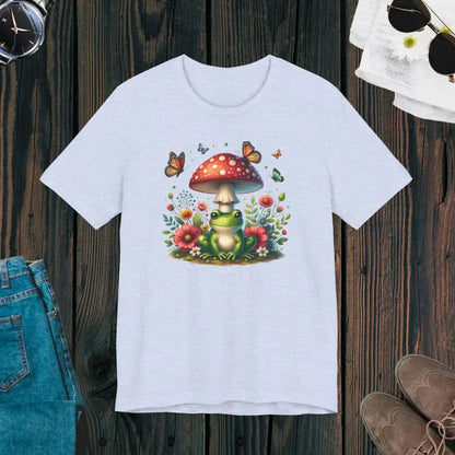 Frog & Mushroom Jersey: Unisex Cottagecore Tee! - Heather Prism Blue / Xs T-shirt