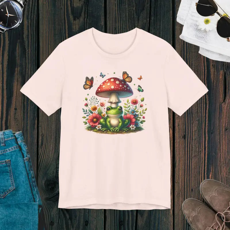 Frog & Mushroom Jersey: Unisex Cottagecore Tee! - Soft Pink / Xs T-shirt