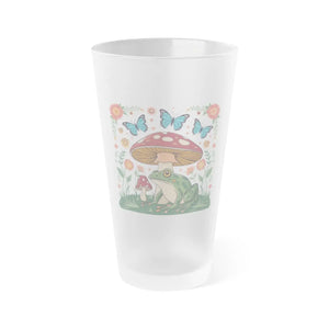 Frosted Pint Glass - Frog and Mushroom 16oz - Dipaliz - Beer Glasses