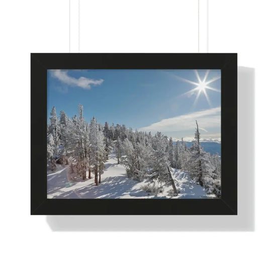 Frosty Forest Framed Poster: Snow-capped Serenity Awaits - 16″ × 12″ / Black Poster