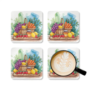 Stylish Fruit Basket Coaster Set - Corkwood Elegant Design - Dipaliz - Cork / 3.75’’ × / Square - Coasters