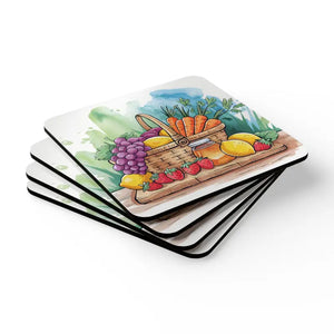 Stylish Fruit Basket Coaster Set - Corkwood Elegant Design - Dipaliz - Cork / 3.75’’ × / Square - Coasters