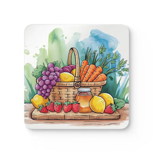 Stylish Fruit Basket Coaster Set - Corkwood Elegant Design - Dipaliz - Cork / 3.75’’ × / Square - Coasters