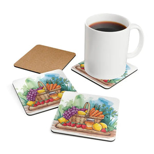 Stylish Fruit Basket Coaster Set - Corkwood Elegant Design - Dipaliz - Cork / 3.75’’ × / Square - Coasters