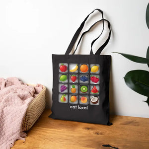Bags - Fruit Grid Canvas Tote Bag - Colorful Grocery Market - Dipaliz