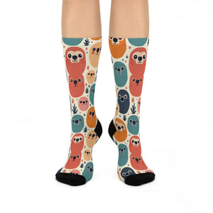 Cushioned Crew Socks - Cute Animal Print Comfort - Dipaliz - White / one Size / 3/4