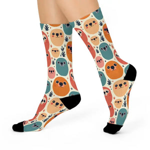 Cushioned Crew Socks - Cute Animal Print Comfort - Dipaliz - White / one Size / 3/4