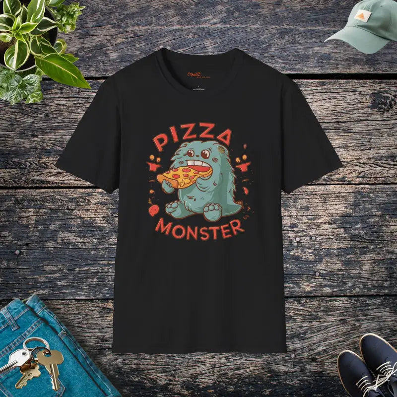 Unleash the Pizza Monster: Cozy Cotton Tee for All - Black / s T-shirt