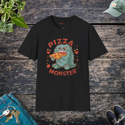 Unleash the Pizza Monster: Cozy Cotton Tee for All - Black / s T-shirt