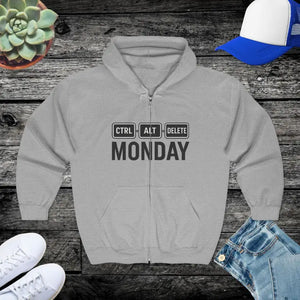 Funny Techie Hoodie Ctrl Alt Delete Monday Zip Up - Dipaliz - Sport Grey / s - Hoodies