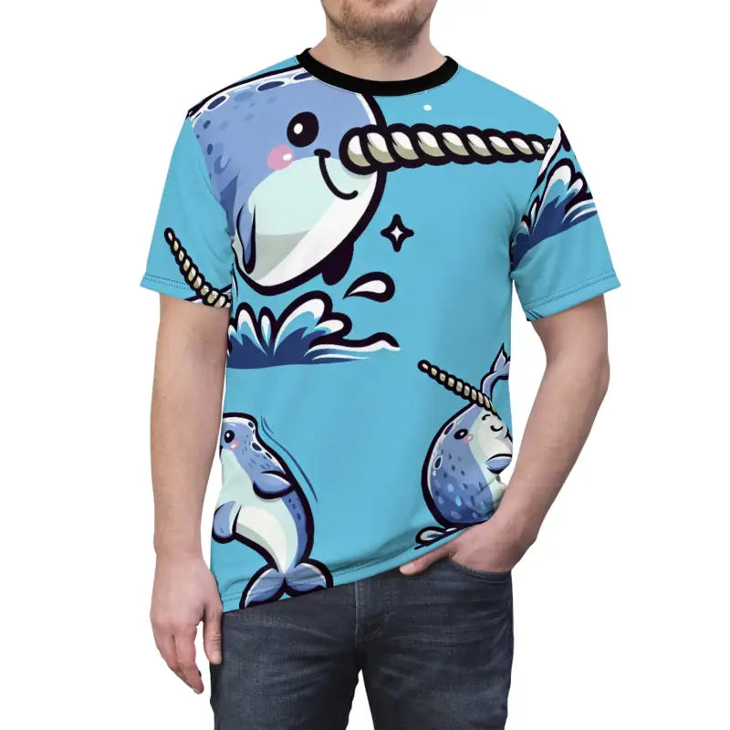 Whale Wonderland Tee: Easy Breezy Light Fabric Fun - Black Stitching / 4 Oz. / s All Over Prints