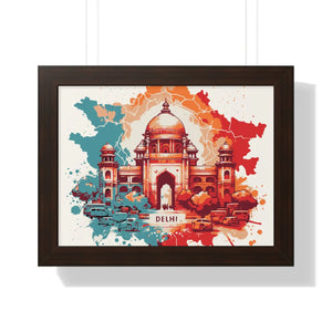 Framed Delhi Map Gallery Canvas Wraps - Home Decor - Dipaliz - 16″ x 12″ / Walnut - Poster