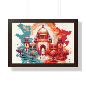 Framed Delhi Map Gallery Canvas Wraps - Home Decor - Dipaliz - 24″ x 16″ / Walnut - Poster