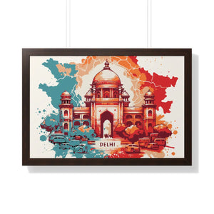 Framed Delhi Map Gallery Canvas Wraps - Home Decor - Dipaliz - 30’’ x 20’’ / Walnut - Poster