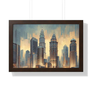 Gallery Canvas Wraps Modern City Skyline Framed Poster - Dipaliz - 24″ x 16″ / Walnut - Posters Prints & Visual Artwork