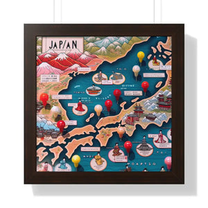 Gallery Canvas Wraps Japan Map Framed Horizontal Poster by Dipaliz - 16″ x / Walnut - Posters Prints & Visual Artwork