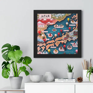 Gallery Canvas Wraps Japan Map Framed Horizontal Poster by Dipaliz - 16″ x / Black - Posters Prints & Visual Artwork